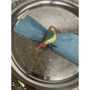 Pier 1 Metal Bird Napkin Ring Holders Multicolor Hand painted Lot Of 4